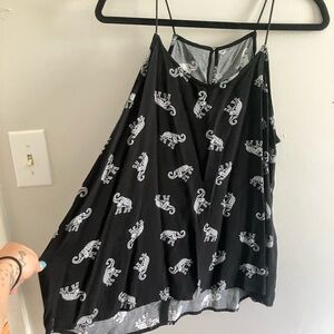 Black Elephant Print Spaghetti Strap Tank